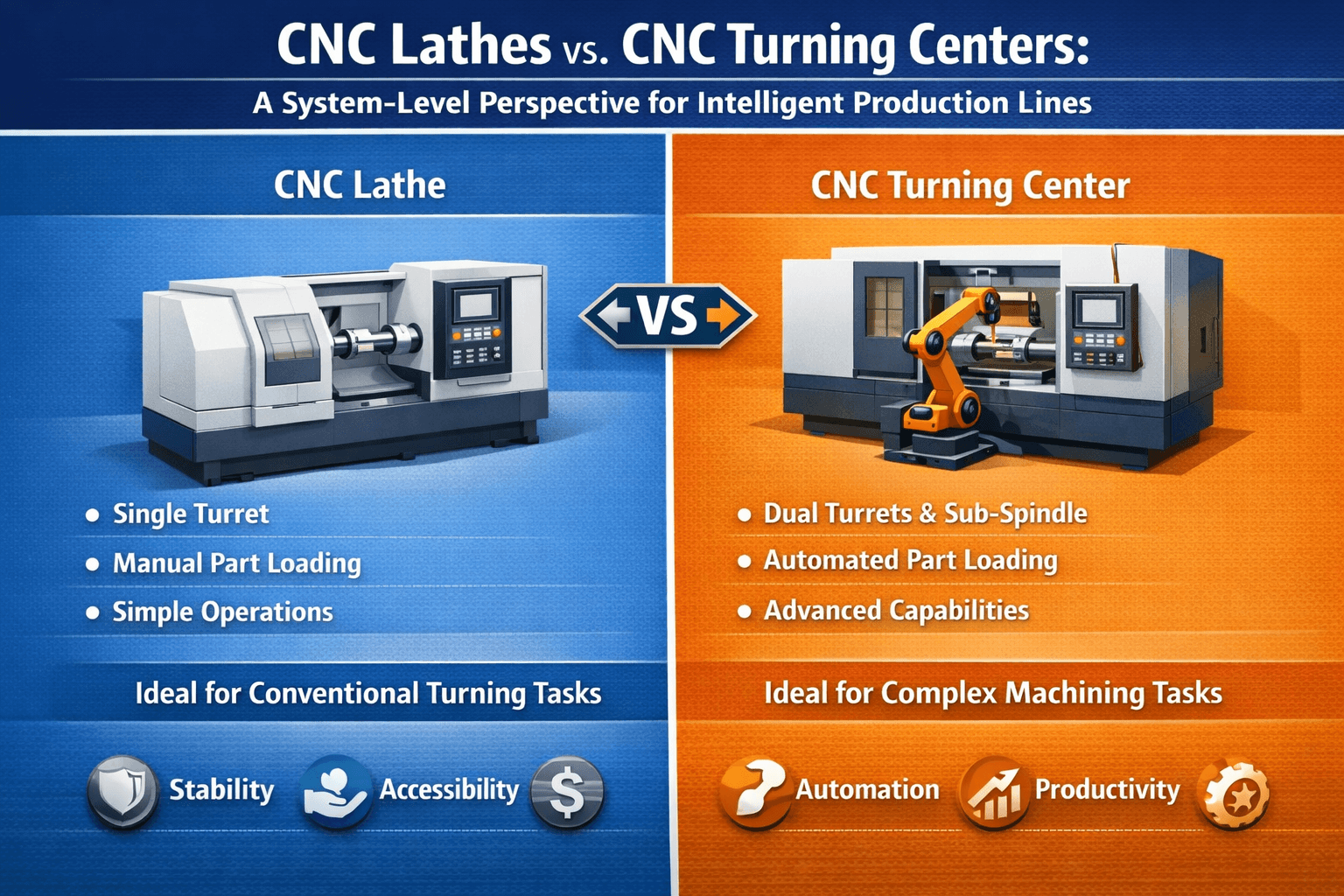 Tornos CNC frente a centros de torneado CNC: una perspectiva a nivel de sistema para líneas de producción inteligentes